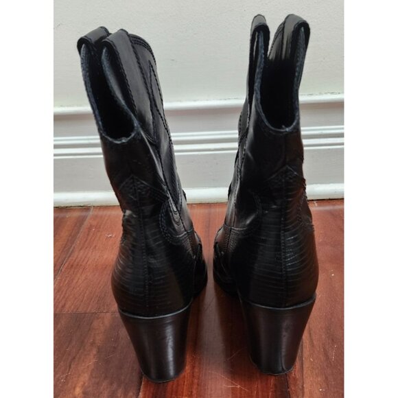 ALDO Nurodeo Black Leather Cowboy Boots Women’s  11 Western Block Heel Pointed - Picture 11 of 16